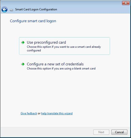 Smart card logon configuration